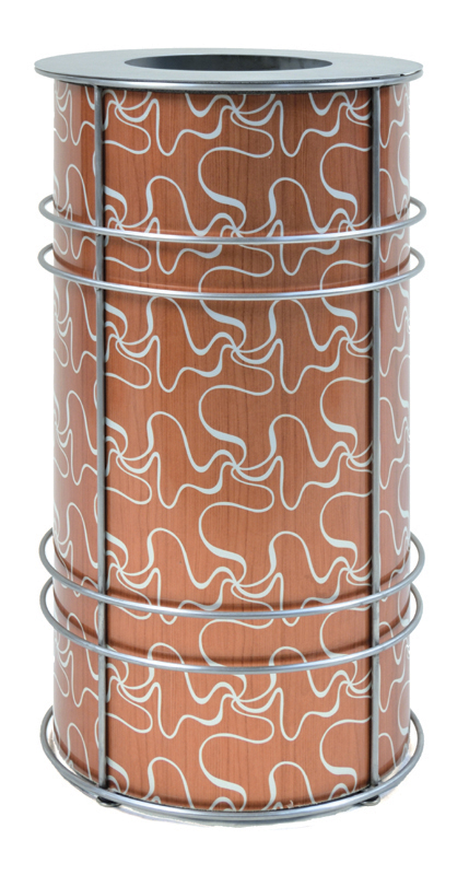 Chameleon Trash or Recycling Bin shown in CrossSway design with blond wood and silver with stainless steel frame and museum lid